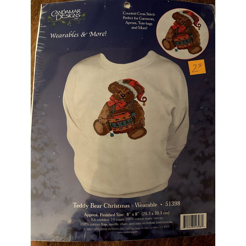 Vintage Candamar Designs Teddy Bear Christmas Wearable 51398 Cross Stitch NOS